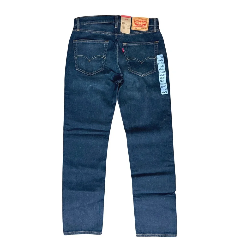 New Levi's 505 Regular Fit Jeans Mens 32x32 Dark Wash Stretch Straight Leg